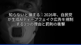 知らないと損する：2026年、自民党が生成AIディープフェイク広告を規制する3つの理由と罰則の衝撃