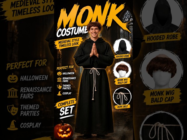 Vídeo relacionado con Disfraz de Monje Medieval con Capucha - Túnica Renacentista para Carnaval y Halloween - Traje Sacerdote Cosplay para Adultos