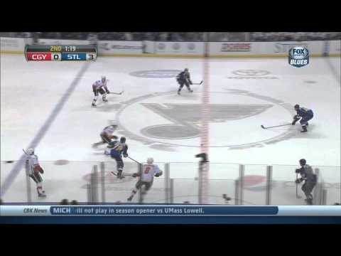 T.J. Oshie slapshot off the ankle Calgary Flames vs St. Louis Blues 11/7/13 NHL Hockey.