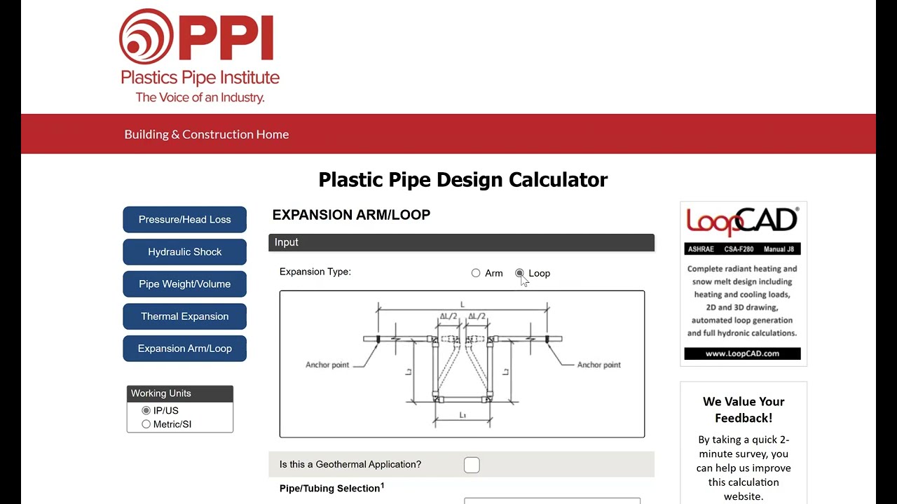 BCD Calculator - Calculating Expansion Arm and Expansion Loop Deflection
