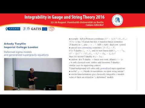 Arkady Tseytlin - Deformed sigma models and generalized supergravity equations