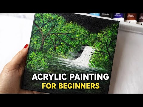 Peaceful Waterfall Painting - Relaxing Nature Scenery Acrylic Art