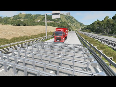 Cars vs Numerous Guardrails – BeamNG.Drive