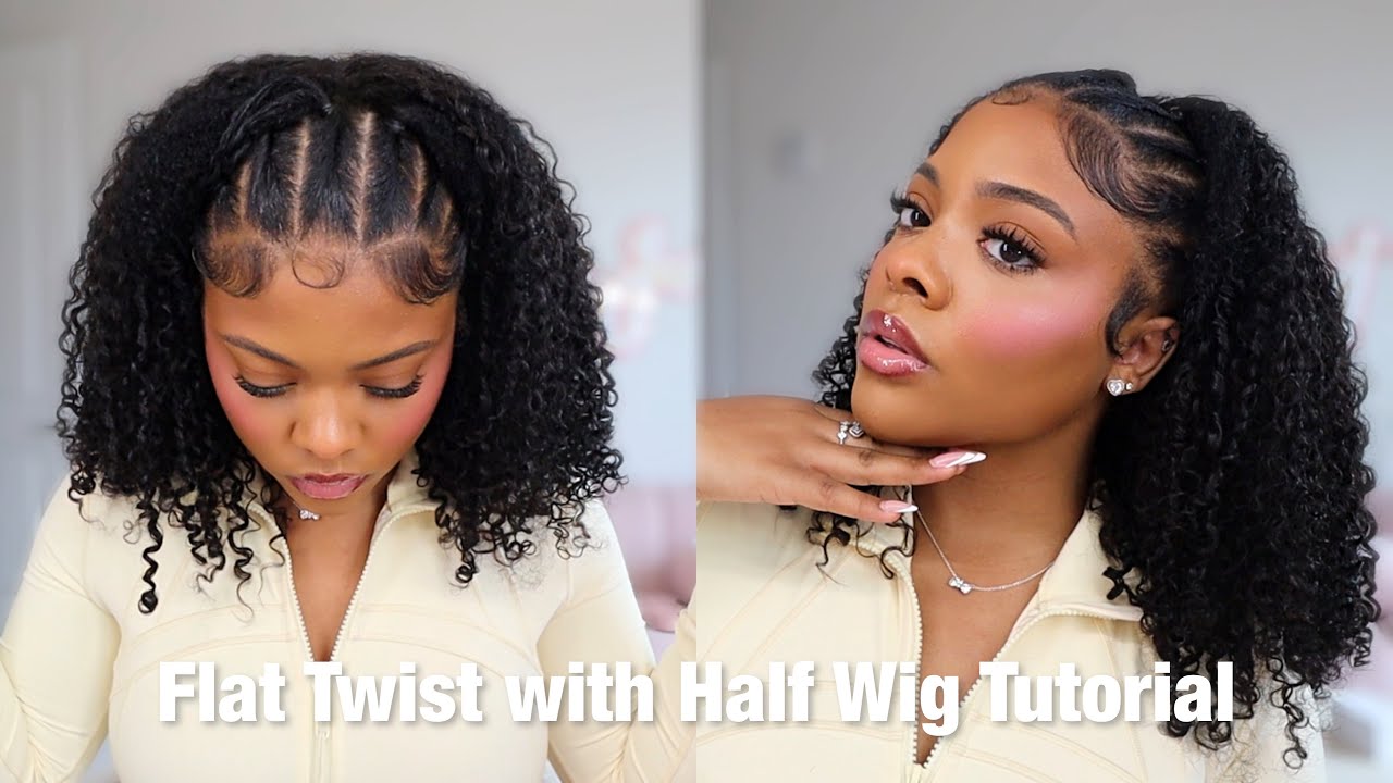 DIY EASY FLAT TWIST HALF UP/ HALF UP DOWN WITH HALF WIG (NATURAL CURLY HAIRSTYLE) 🩷✅ type 3/4 hair
