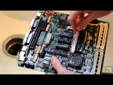 Washing a Macintosh SE logic board (motherboard)