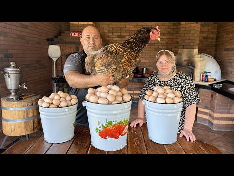 Traditional scrambled eggs for breakfast. Big Chief hit his head, Village life.