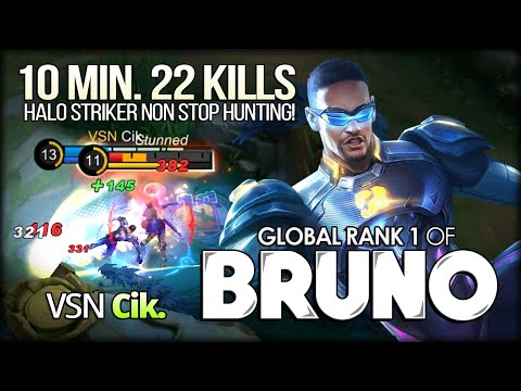 22 Kills Non-stop Hunting! Cik. Global Rank 1 of Bruno - Mobile Legends: Bang Bang