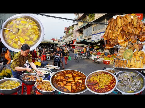 Plenty of street food @ Chbar Ampov market in the evening, Phnom Penh street food