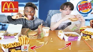 MCDONALDS AND BURGER KING FOOD EATING CHALLENGE vs BEST FRIEND!! (IMPOSSIBLE FOOD CHALLENGE)