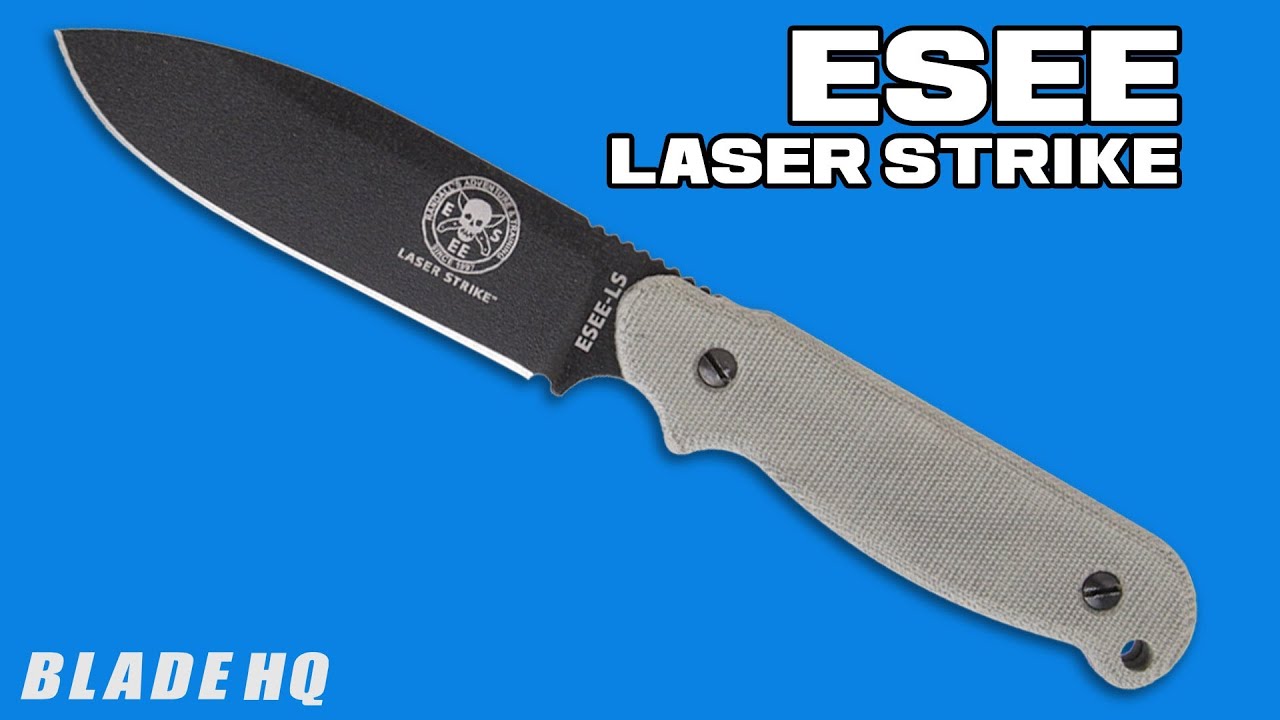 ESEE Laser Strike Knife Fixed Survival Blade w/ Fire Starter (5" Black) LS-P