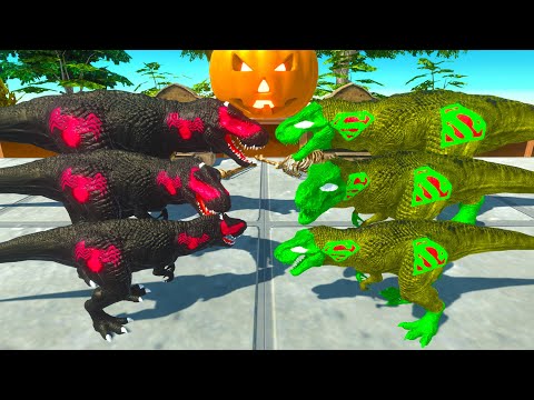 Dinosaur Zombie Superman Team vs Red Venom Team T-rex Death Battle - Animal Revolt Battle Simulator