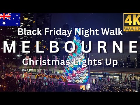 Melbourne Australia Walking Tour After Dark Christmas Light In The City Of Melbourne 4K