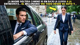 La madre soltera caminó 10 km bajo la lluvia a la entrevista… el Millonario vio todo desde su auto y