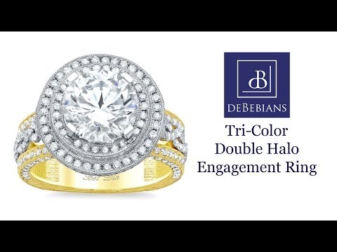 Three Color Double Halo Engagement Ring