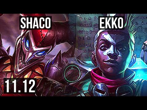 SHACO vs EKKO (JUNGLE) | 7/0/8, 2.2M mastery, 1800+ games, Godlike | KR Diamond | v11.12