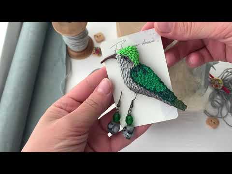 Handmade brooch hummingbird sculpted from polymer clay