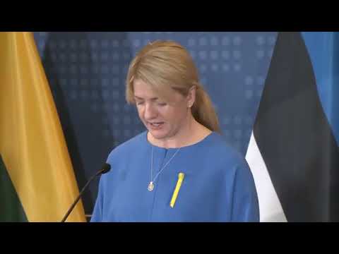 British Foreign Secretary Liz Truss holds a news conference in Lithuania