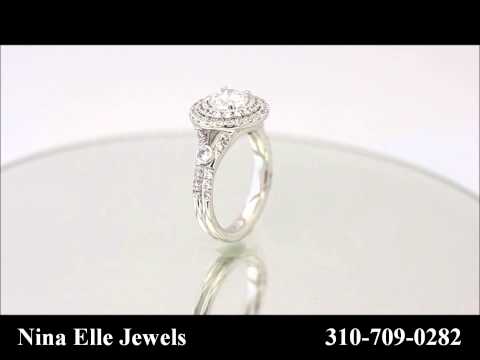 Round Cut Double Halo Split Shank Diamond Engagement Ring Nina Elle Jewels AR129