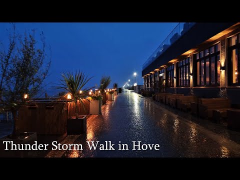 Early morning rainy thunder storm walk through Hove
