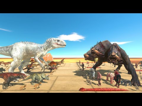 Dinosaurs Lava Battle | Indominus Rex vs Three Headed Dog - Animal Revolt Battle Simulator