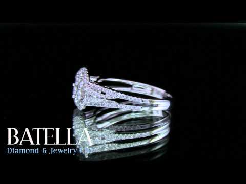 E SI2 Pave 0.80 Carat Invisible Round Diamonds Engagement Ring 14k White Gold By Batella