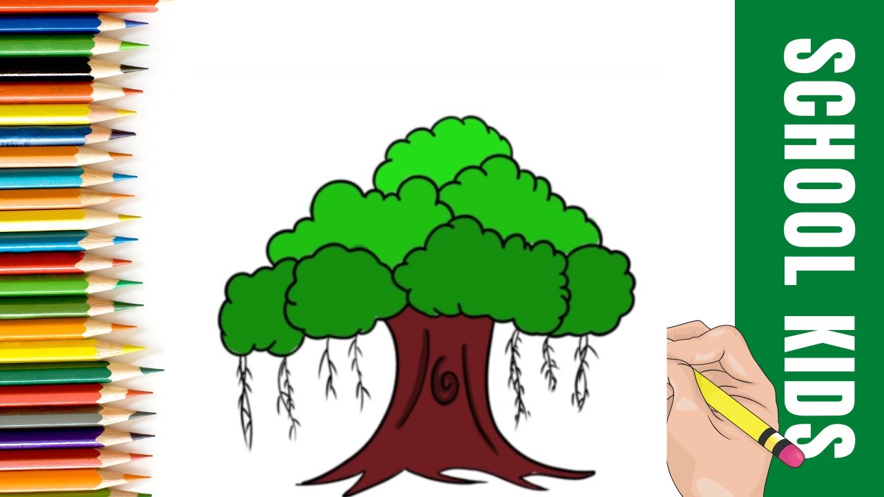 How to draw Banyan tree for Kids
