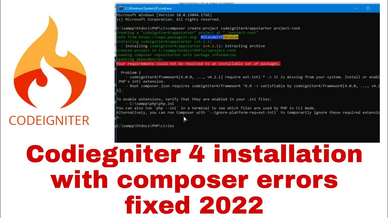Codeigniter 4 installation with composer errors fixed 2022