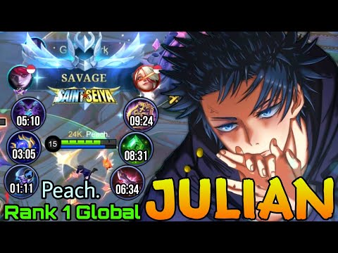 SAVAGE! Fast Farm Julian 9 MIN's Full Build & Max Level - Top 1 Global Julian by Peach. - MLBB