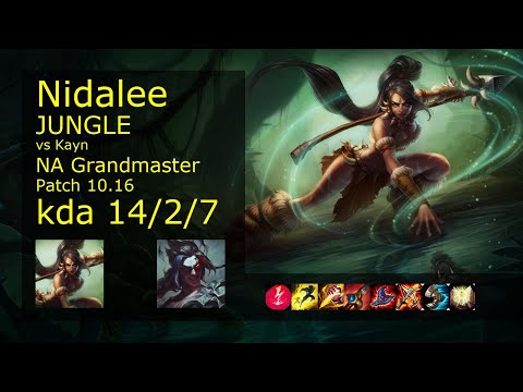 Nidalee vs Kayn Jungle - NA Grandmaster 14/2/7 Patch 10.16 Gameplay