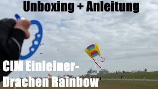 CIM Einleiner-Drachen - Beach Kite Rainbow - Einleiner Flugdrachen für Kinder Unboxing und Anleitung