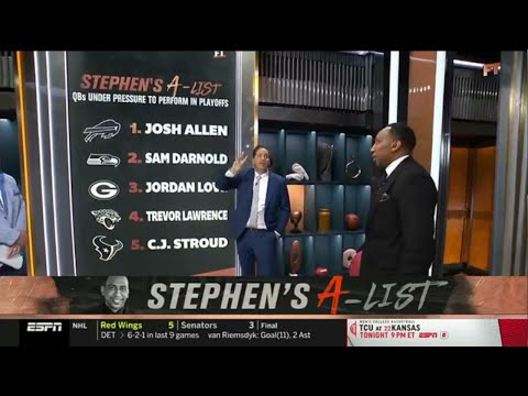 FIRST TAKE | Stephen's A-List: Top 5 QBs under pressure to perform in playoffs #1.Allen #2.Darnold..