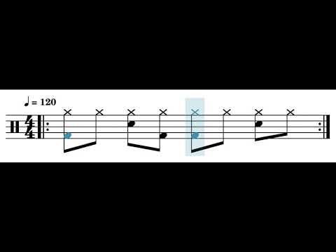 20 x 120 bpm straight drum loop for drum practice, kick variation #3