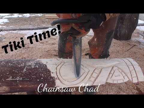 Chainsaw-Carving-A-Tiki-Totem-Pole-Sculpture-Wood Carving!