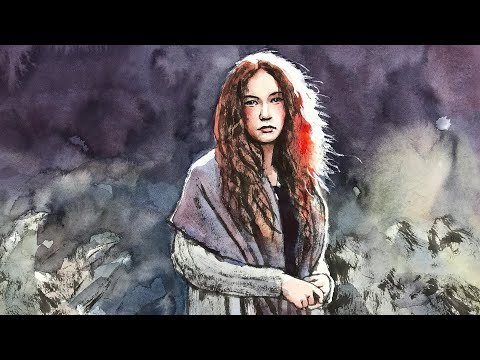 Portrait #118 - Painting of a Girl Outdoor with Ink and Watercolor