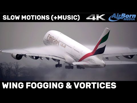 Wing Fogging and Vortices in Slow Motion - A Music Video - Take Offs A380 A350 A330 767 4K