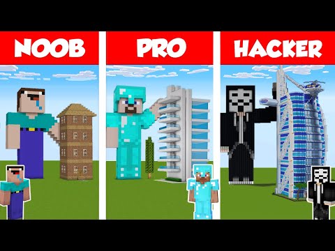 WiederDude - Minecraft NOOB vs PRO vs HACKER: MODERN SKYSCRAPER HOTEL - HOUSE BUILD CHALLENGE in Minecraft