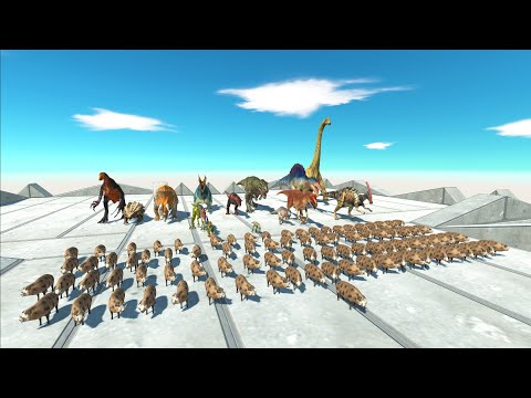 100 PIGS VS ALL DINOSAURS SPEED RACE FUNNY | Animal Revolt Battle Simulator ARBS