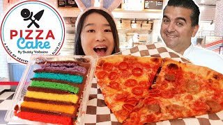 Best Pizza in Las Vegas! Cake Boss's Pizza & Rainbow Cake! Buddy Valastro Chocolate Cake - Mukbang