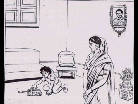 SSB TAT STORY - A Child playing with toy tank, mother watching and a martyred soldier photo frame