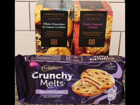 Cadbury Crunchy Melts Chocolate Centre & Co-op White Chocolate/Lemon and Fruity Flapjack Cookies