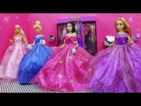 Barbie Rapunzel Snow White Cinderella Dolls Wedding Day Morning Dressing Up - Playing with Dolls