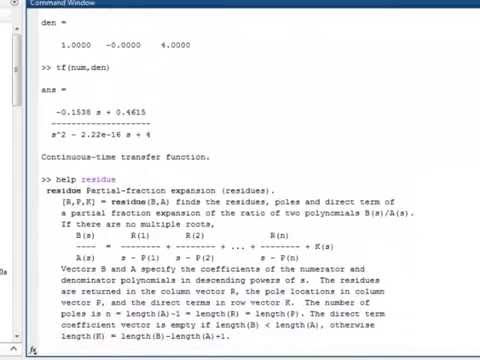 System Dynamics and Control: Module 5b - MATLAB for Partial Fraction Expansion