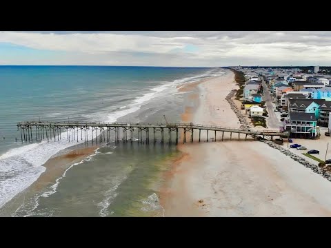 Aerial footage of Carolina Beach and Pier