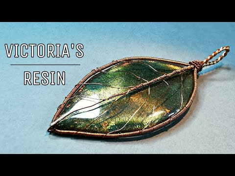 DIY duochrome UV resin pendant with skeleton leaf and wire wrap