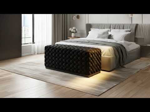 Colline Black Velvet Pouffe Stool