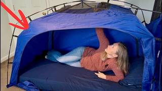 Twin Bed Tent for Sleepovers. Available in Pink, Blue, and Black.