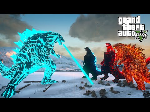 Godzilla Earth vs Nuclear Godzilla, Shin Godzilla and Heisei Godzilla - GTA V Mods