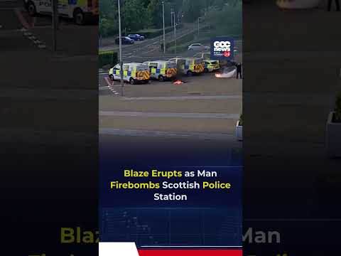 CCTV Shows Man Throwing Molotov Cocktails at Scotland Police Station | Officer Narrowly Missed