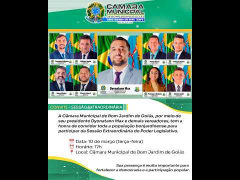 AO VIVO | Sessão ExtraOrdinária da Câmara de Vereadores de Bom Jardim de Goiás – 10/03/2026