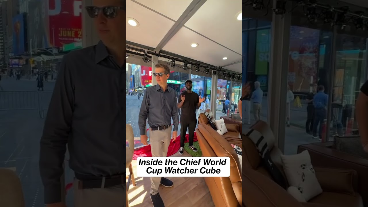 Danny got an exclusive tour of the FOX One Chief World Cup Watcher Cube in Times Square 👀⚽️ #soccer
